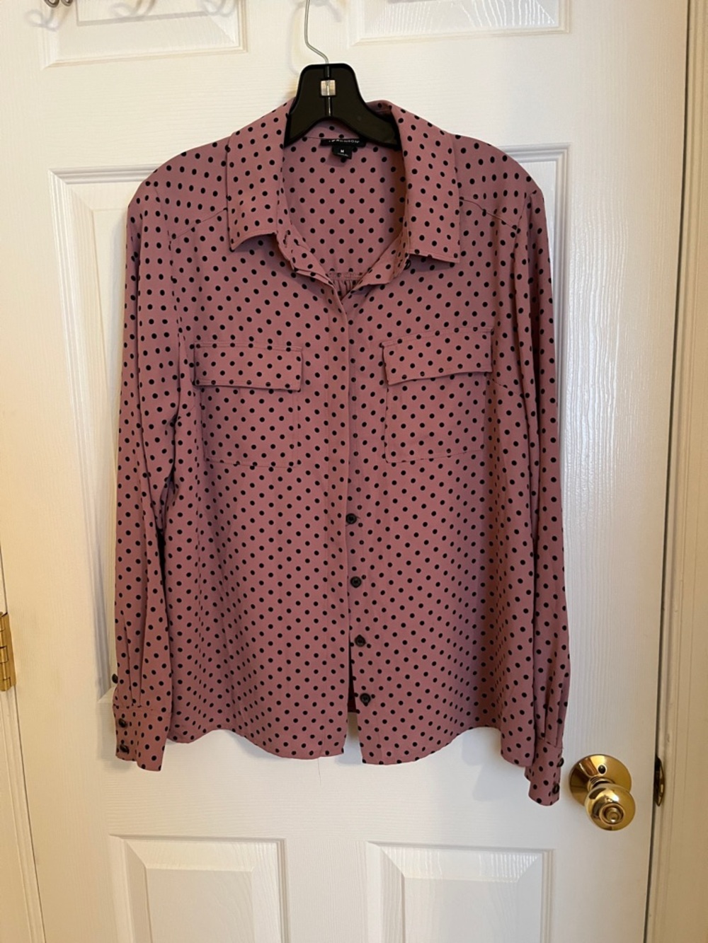 Polka Dot Button-Up Blouse - Dusty Rose